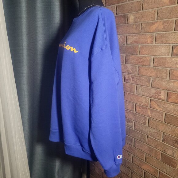 Champion Reverse Weave Crewneck Sweatshirt - Women's Blue w/Yellow Print - 2XL - Picture 3 of 9